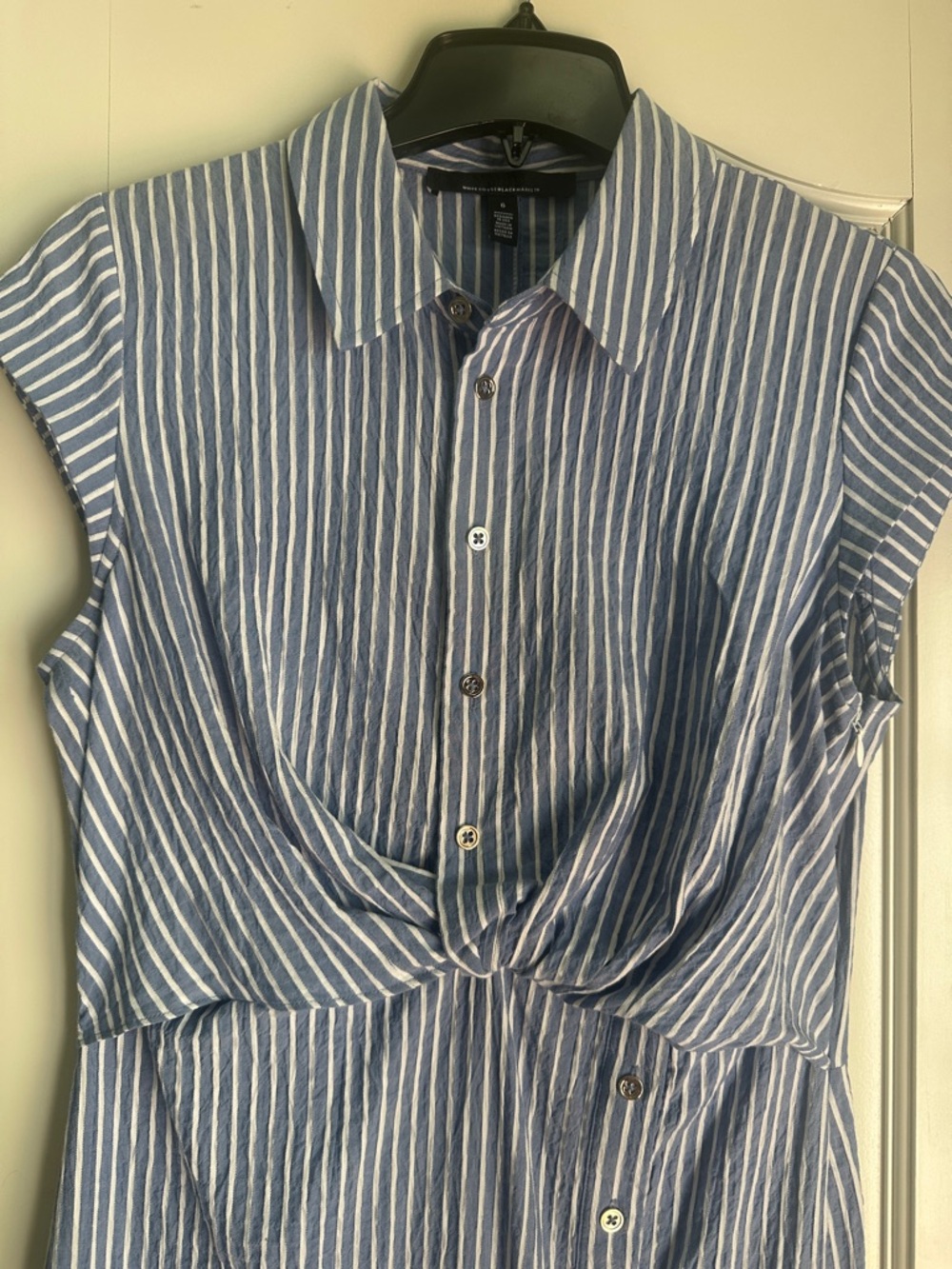 White House Black Market Blue and White Striped Button-Front Midi Dress - Picture 6 of 9